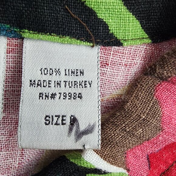 Chicos Top Size 0 Small Multicolor Floral 100% Linen Button Pockets 3/4 Sleeve - Picture 9 of 9